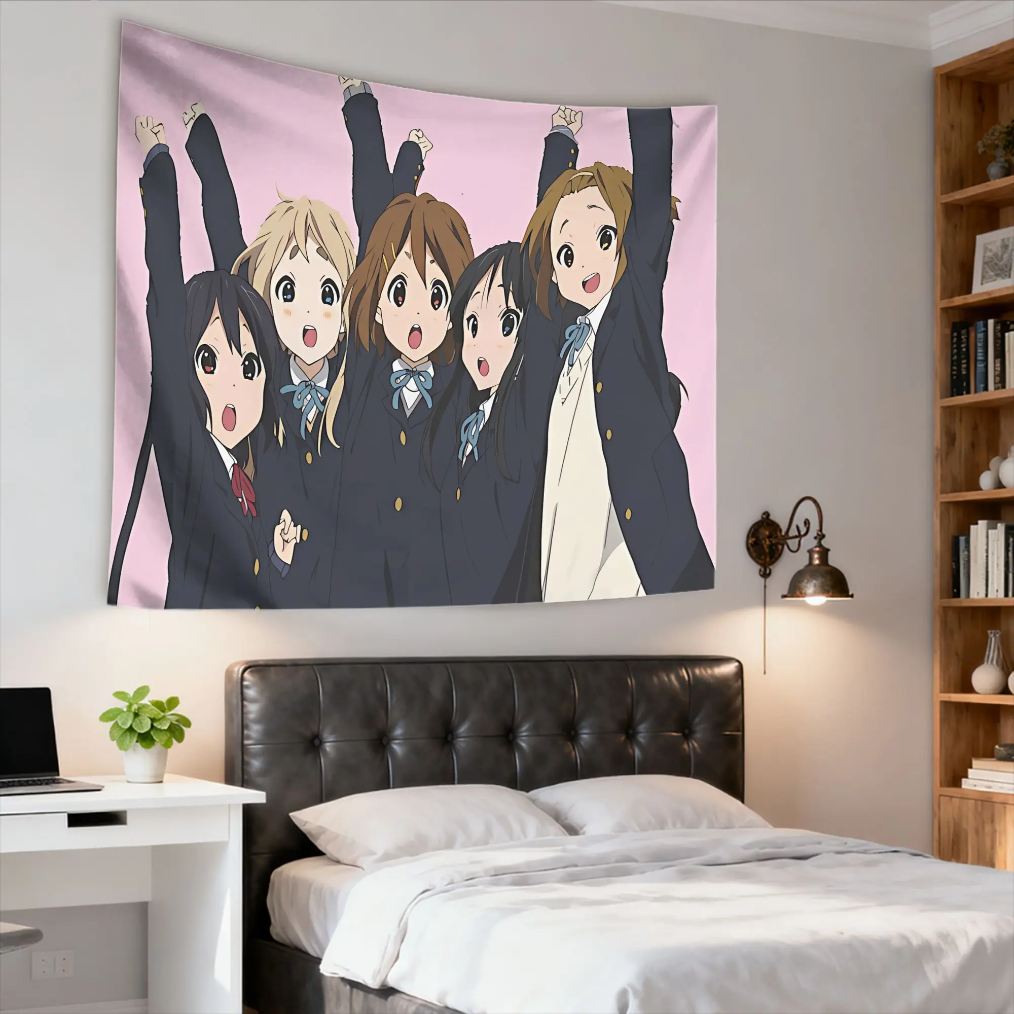 VIKAMA Light Music Girl K-ON Five Person Tapestry, Hirasawa Wei Akiyama Anime Wall Art for Bedroom Living Room