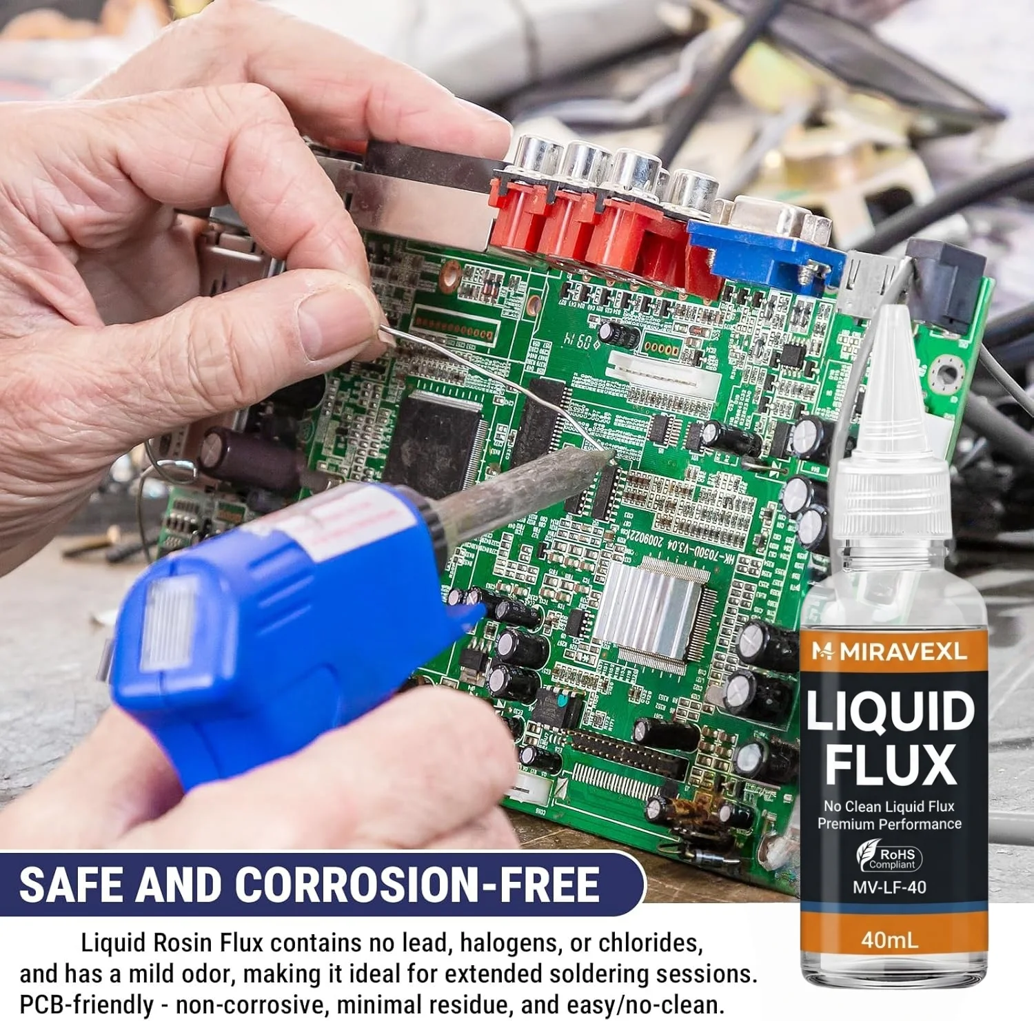 40mL No-Clean Flüssigflussmittel für Lötarbeiten, Elektronik-Reparatur, PCB, BGA, SMT-Schweißen, Bleifrei, Premium-Leistung MIRAVEXL MV-LF-40 – Detail 3