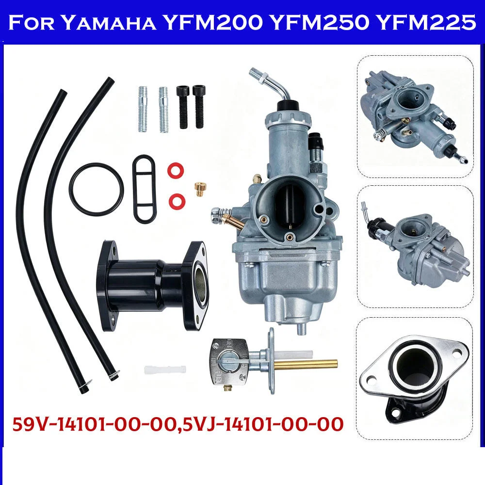 Carburetor Carb Assembly with Intake Manifold Fit for Yamaha YFM200 YFM225 YFM250 Moto 4 ATV 59V-14101-00-00