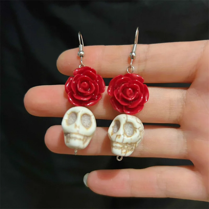 

Halloween Punk Skull Bridal Gothic Rose Skull Style Halloween Earrings For Women Punk Earrings Ear Drop Party Jewelry Gift