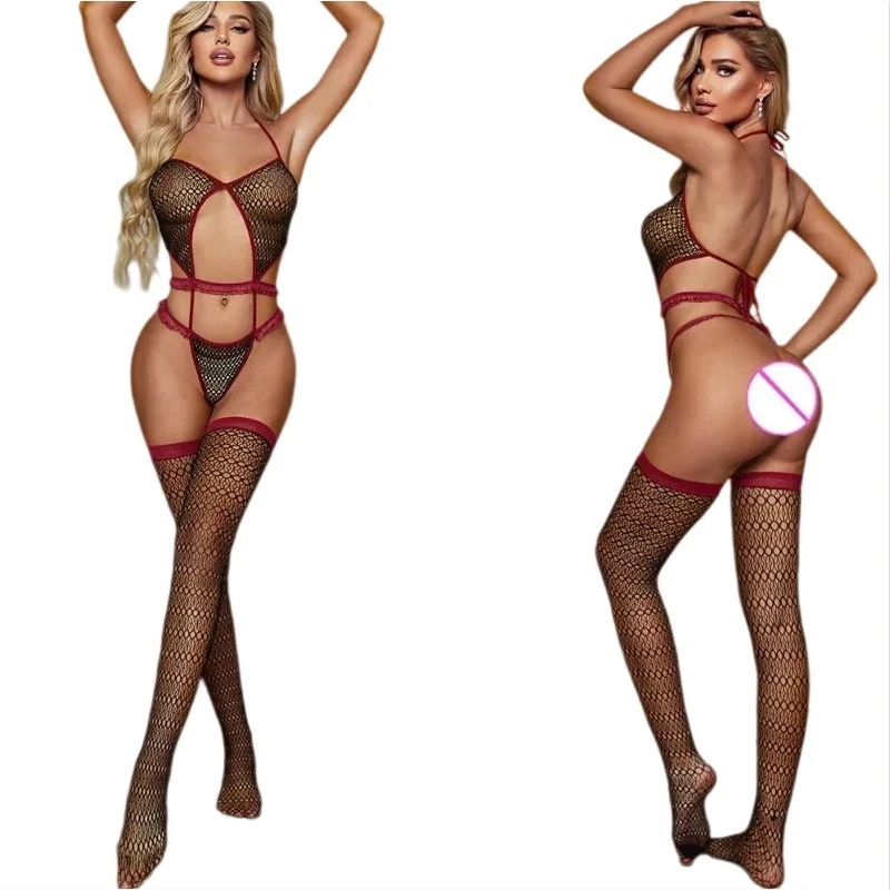

Sexy Mesh Fishnet Lingerie Sets Sexy Women Open Crotch Open Crotch Fishnet Bodystockings Garter Erotic Costumes Lace Underwear