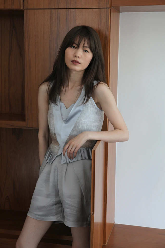 

Transparent Splice V-ne Tank Top Strap Two-piece Set Ladies Summer Faion Silk Material Clothing Ensemble