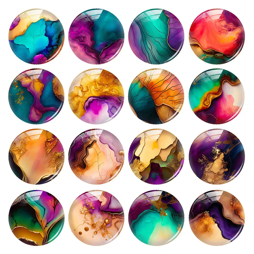 Handmade Watercolor Green Purple Yellow Photo Glass Cabochon Charms Demo Flat Back Cameo For Diy Jewelry Making Accessories