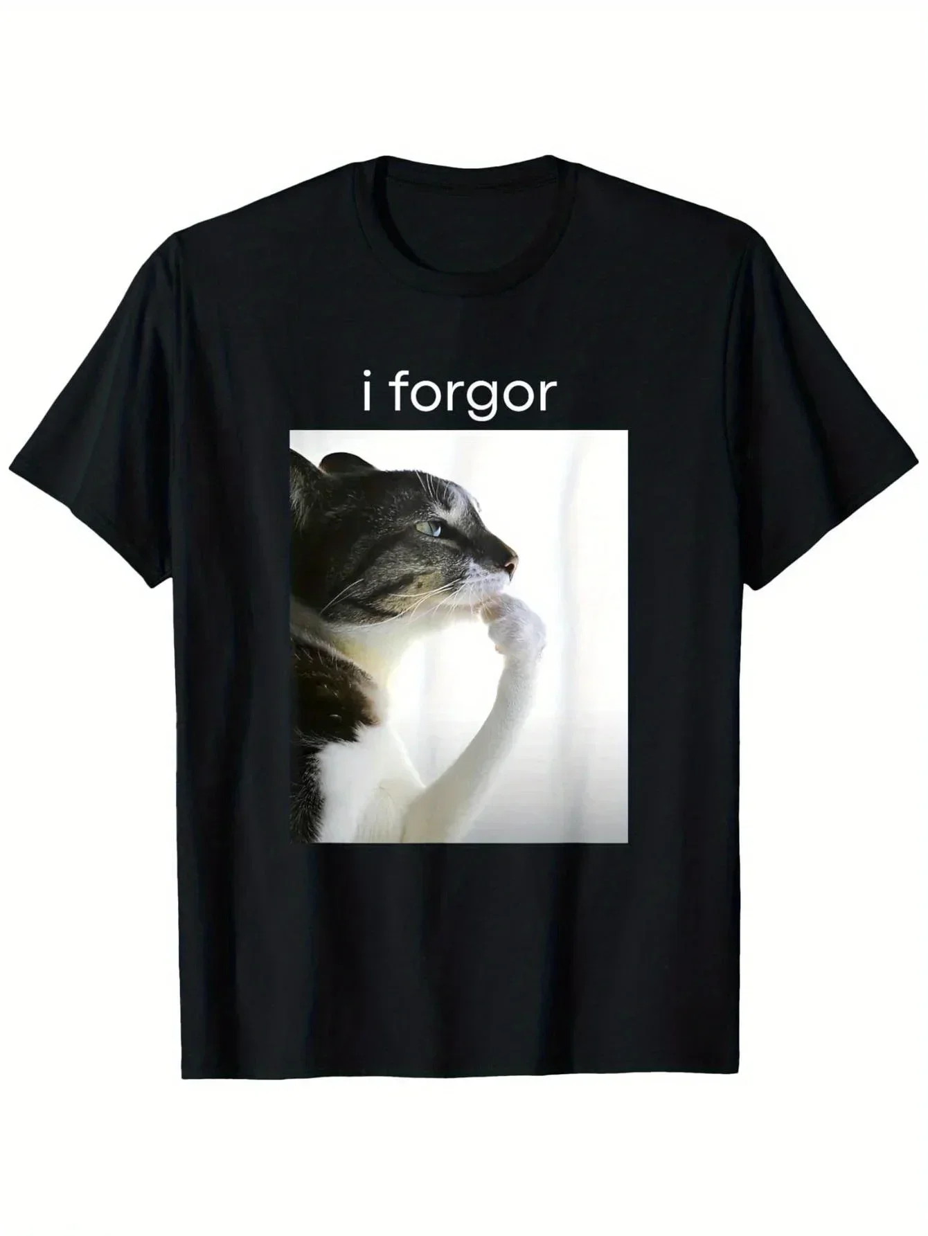 Round Neck Short Sleeve Tops Casual Wear Funny Silly Cat Meme I Forget Cringe Brainrot Graphic T-Shirt Women Clothing Y2K Outfit