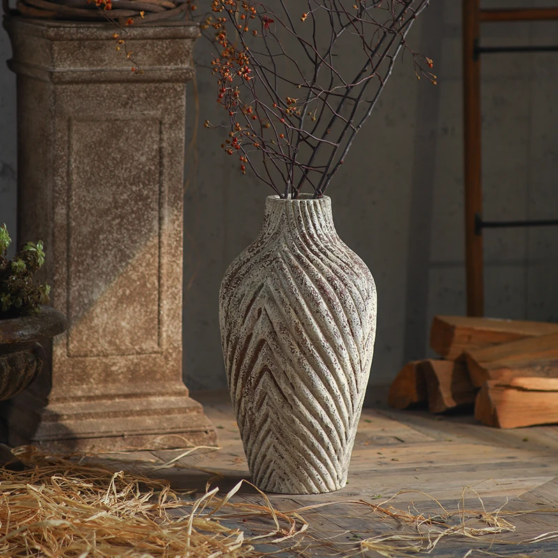 Retro Style MgO Vase Premium Feeling Flower Arrangement Flower Vessel Simple Home Accessories Ornament