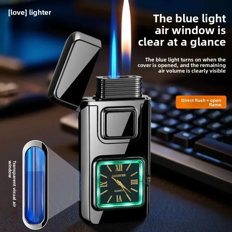 

Smart Voice Control Dial Metal Dual Flame Switch Refillable Windproof Lighter with Flame Adjustment Function