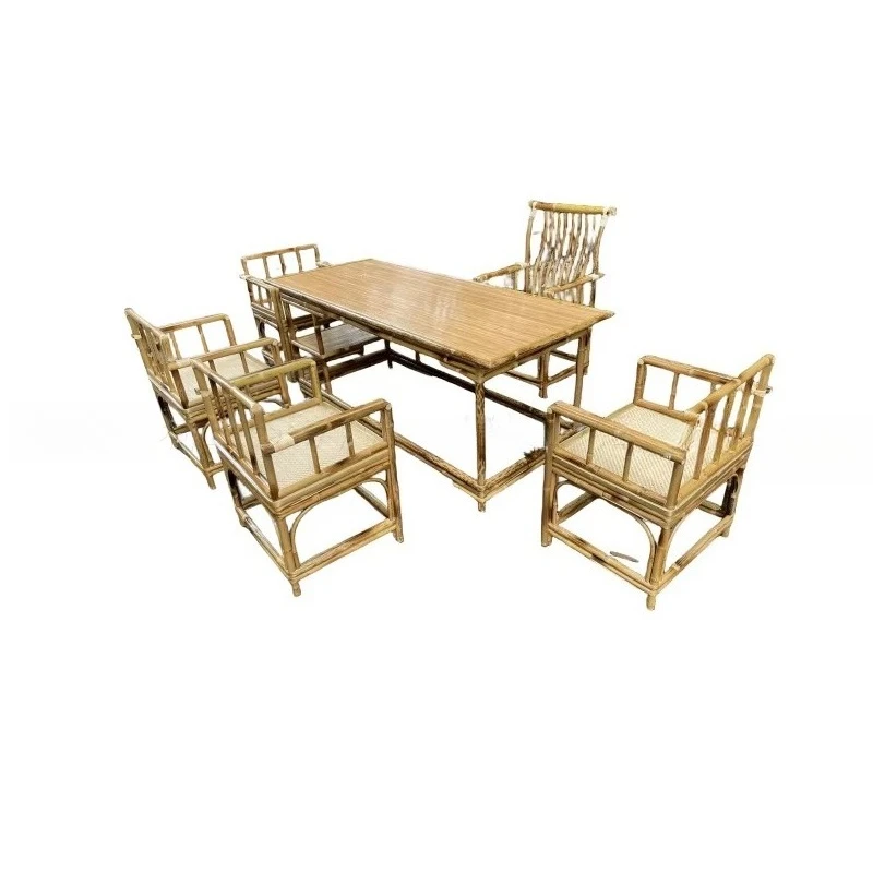 Handmade bamboo woven  new Chinese ancient tea table, chair combination set, tea