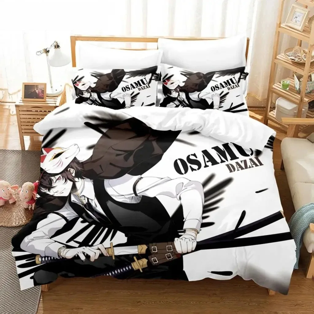 Anime Dazai Bungo Stray Dogs Bedding Set Boys Girls Twin Queen Size Duvet Cover Pillowcase Bed Kids Adult Home Textileextile