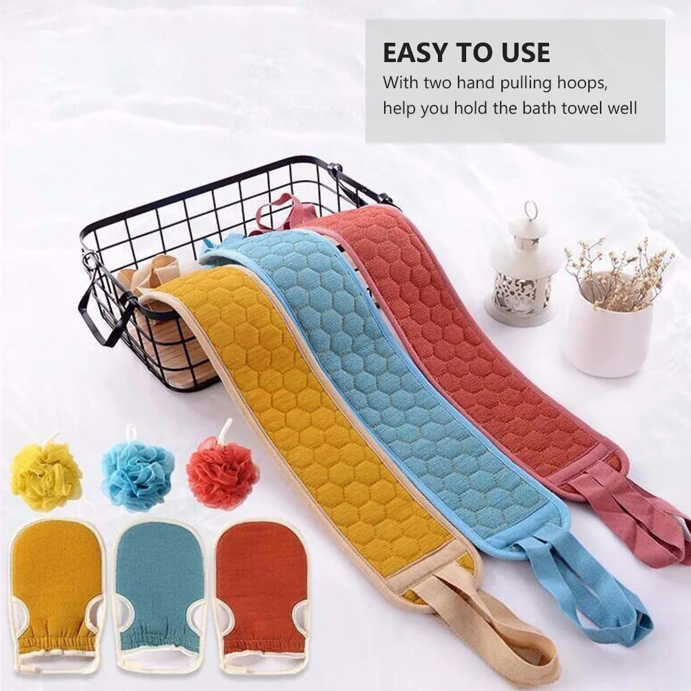3 قطع من مجموعة أدوات تنظيف الحمام، منشفة خلفية طويلة ممتازة للتنظيف العميق، إسفنجة حمام، منشفة استحمام محمولة #3