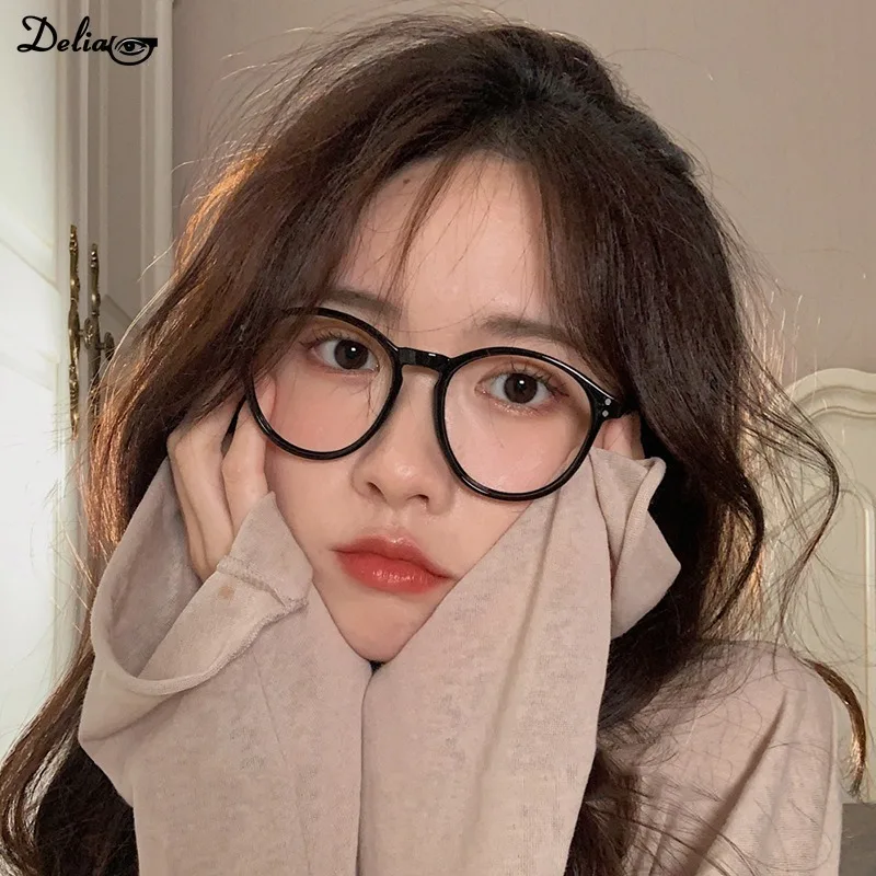 Korean Tawny Glasses Female Korean Round Frame Retro Flat Light Mirror Female Large Frame Japanese Glasses Frame