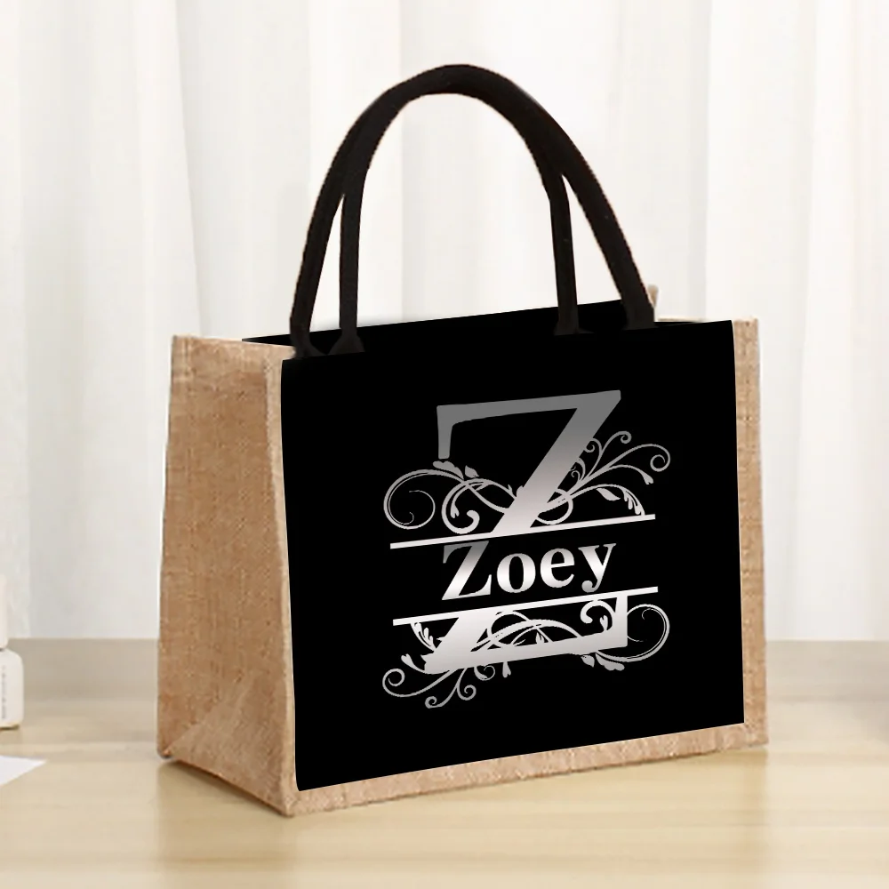 اسم مخصص شخصي صديق للبيئة للمتسوقين حقيبة أزياء عادية سعة كبيرة حقائب التنقل حقيبة يد بسيطة من القطن والكتان