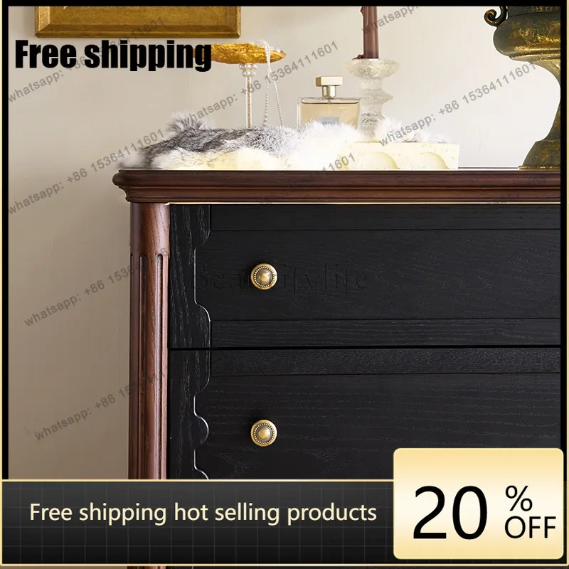 LD antique solid wood chest of drawers bedroom bed end retro living room side cabinet
