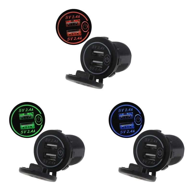 12V-24V Dual USB Socket Power Outlet for Car Boat Motorcycle 5V 2.4A