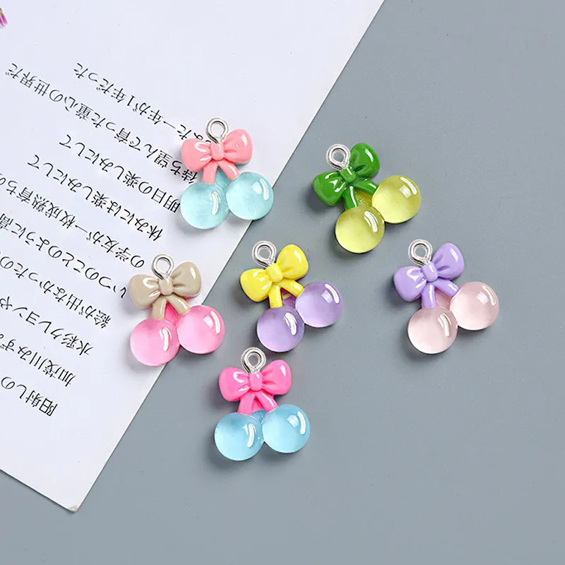 10Pcs Kawaii Translucency Cherry Resin Pendant DIY Earrings Necklace Pendants Bracelet Keychain Decoration Flat Back Resin