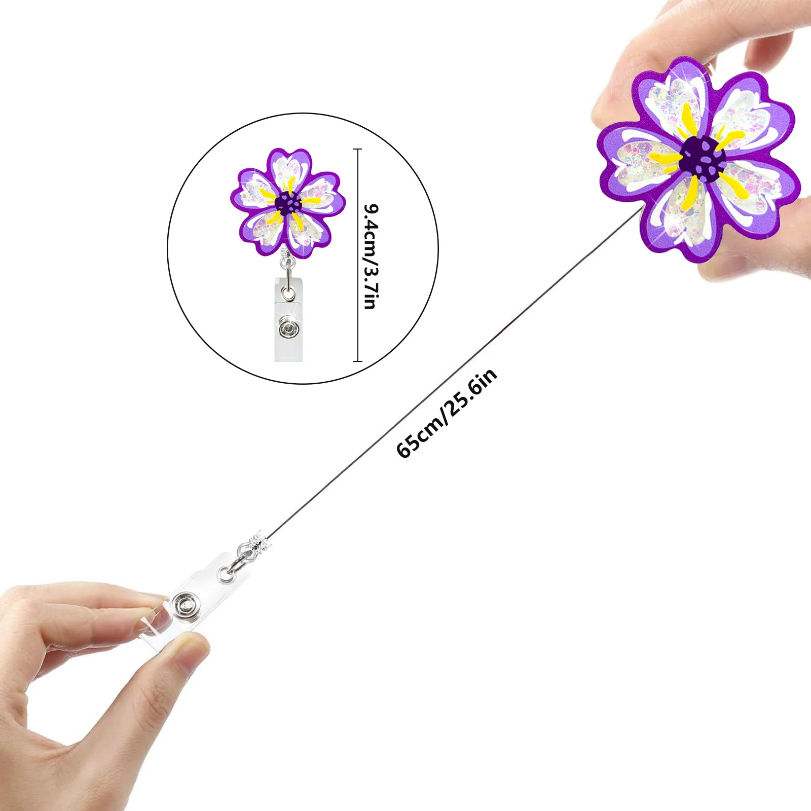 Carrete de insignia retráctil de acrílico con flores para enfermera, Doctor, Hospital, soporte de identificación con Clip giratorio de cocodrilo 360, nuevo