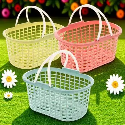 3 قطع سلة أشتات بلاستيكية منظم الحمام دش المطبخ سلة تخزين الخضروات مع مقبض صندوق حمام