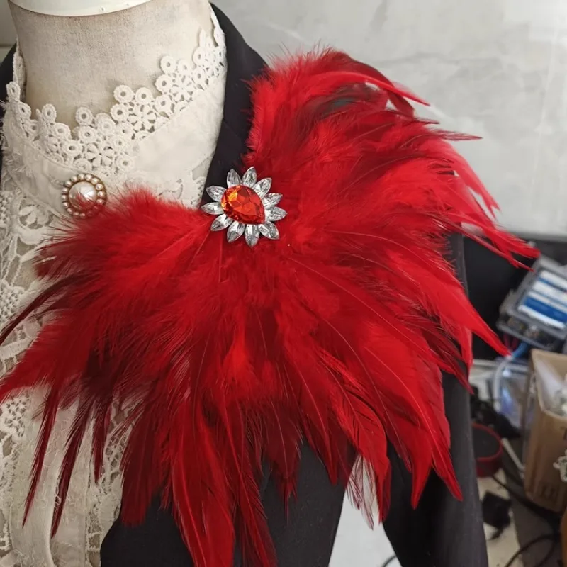 Fashion Stage Show Host Accessories Feather Corsage Brooch Epaulette Sparkly Headdress Gemstone Setting Broches Suit Accessory