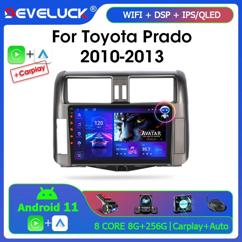 

Develuck 2 Din Android 11 Car Radio for Toyota Land Cruiser Prado 150 2010 - 2013 Multimedia Player Carplay DVD GPS Stereo Auto