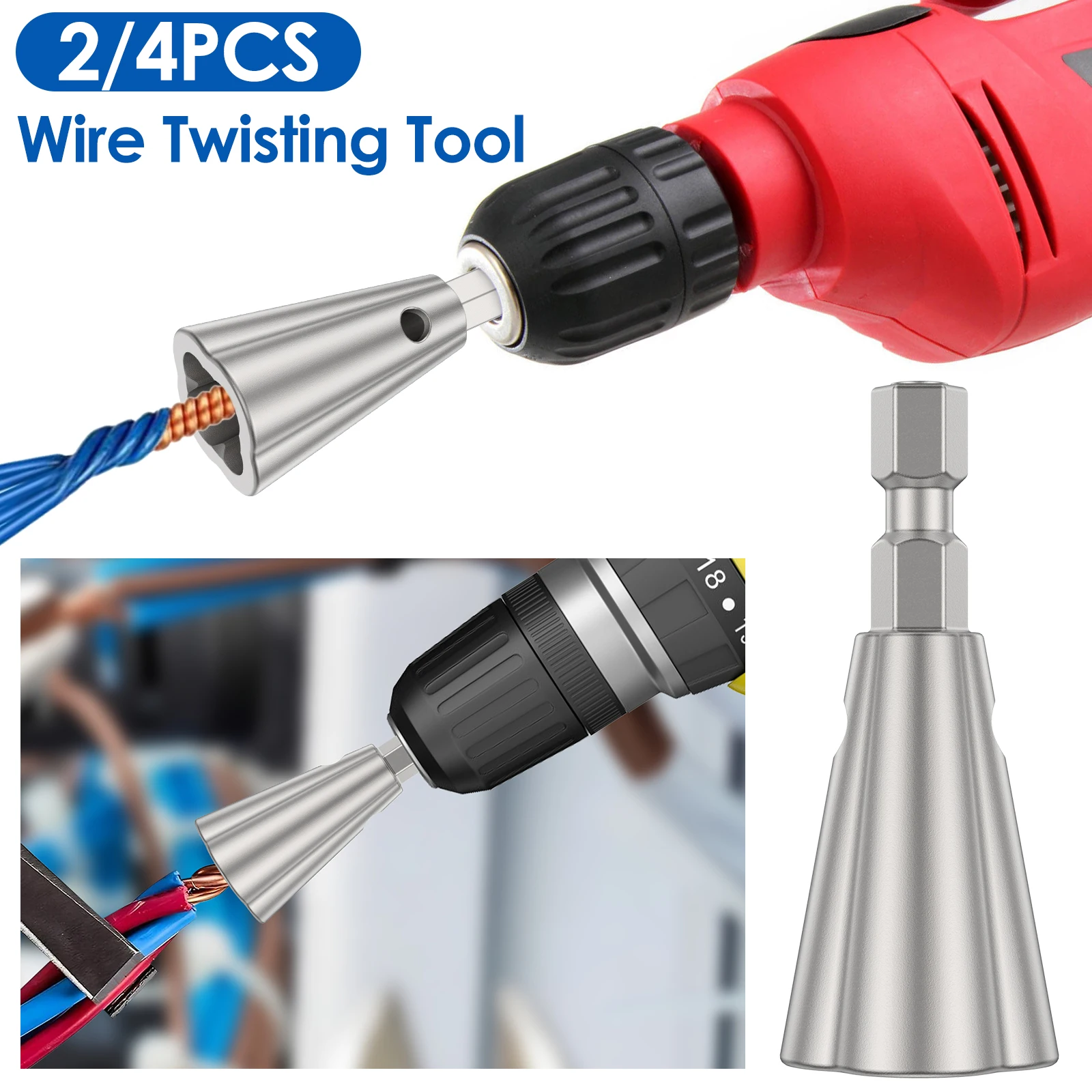 2/4Pcs Wire Stripping Twisting Tool Stainless Steel Wire Twister Connector 6mm Hex Shank Automatic Electric Drill Driver Cable