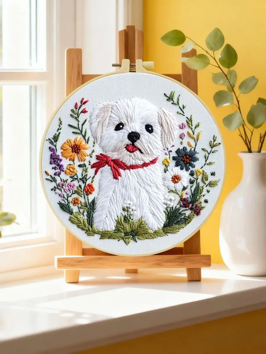 1 Stück 20X20CM/15X15CM 7,87/6,3 Zoll Hundestickerei-Starter-Kit DIY-Kit DIY-Stickerei-Set Handarbeiten Malerei – Detail 6