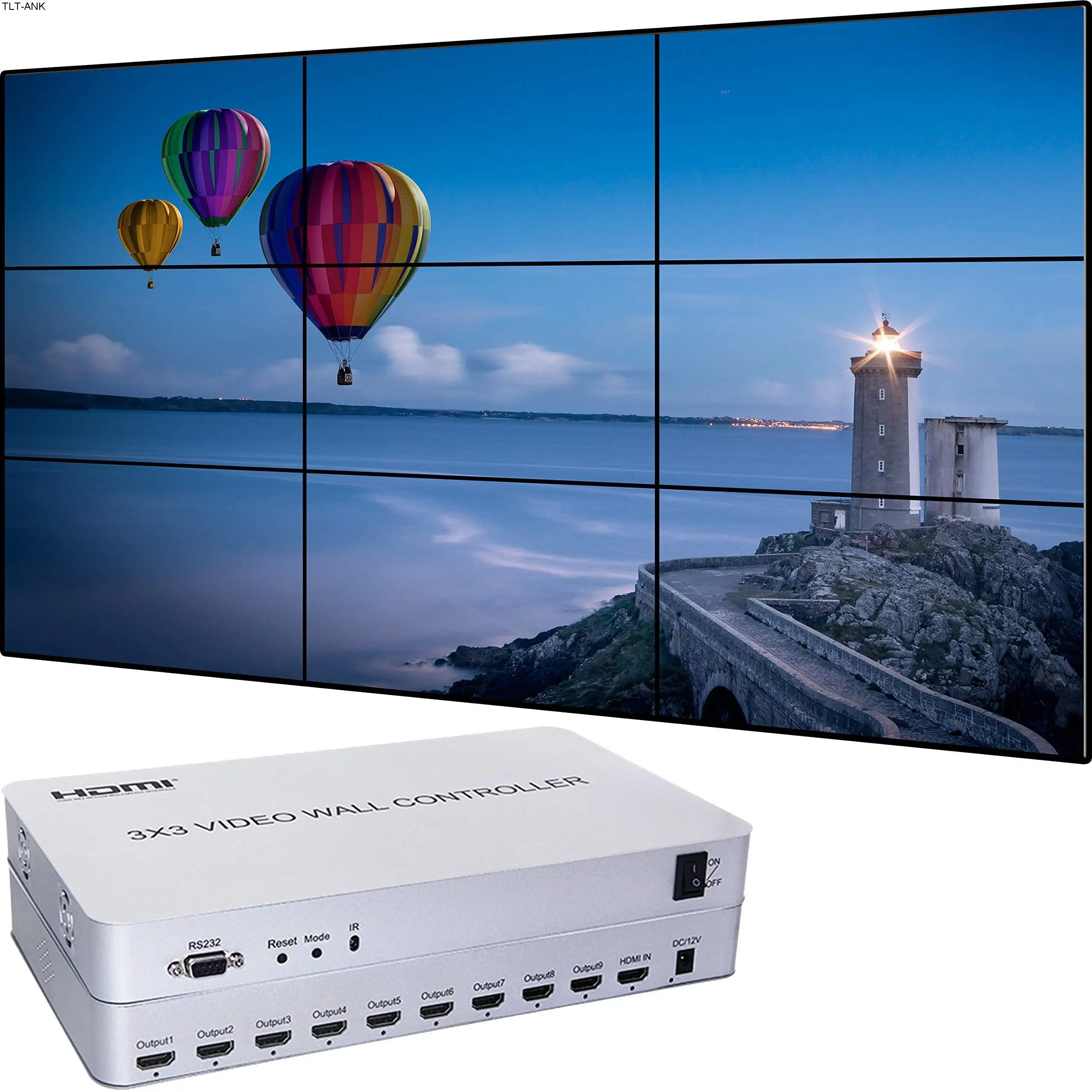 

Video Wall Controller 3x3 Processor 4K with 15 Display Modes 1x1,1x2,1x3, 1x4, 2x1, 2x2, 2x3, 2x4, 3x1, 3x2, 3x3, 4x1, 4x2