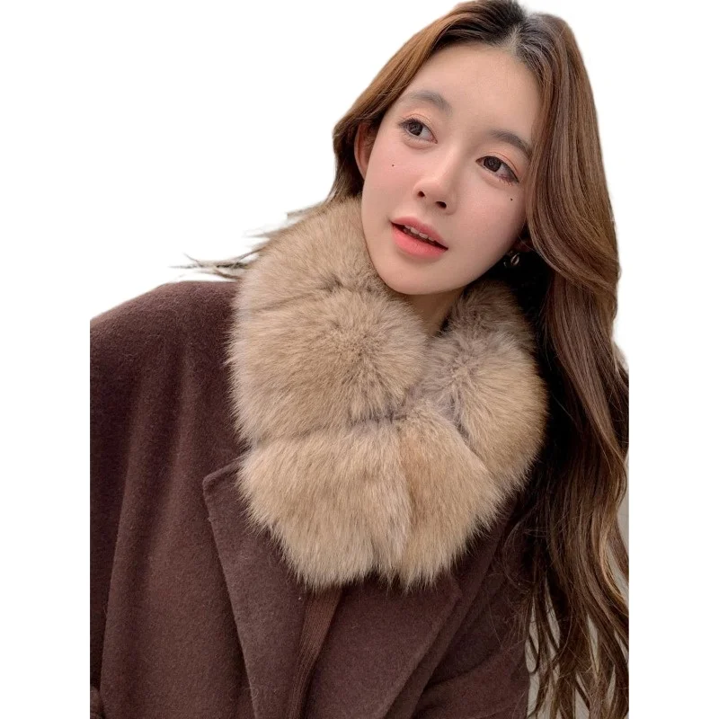 

Кожаный двусторонний меховой шарф из лисьего волоса, женский осенне-зимний шарф из бамбукового сустава, воротник из кроличьей шерсти рекса, настоящие волосы