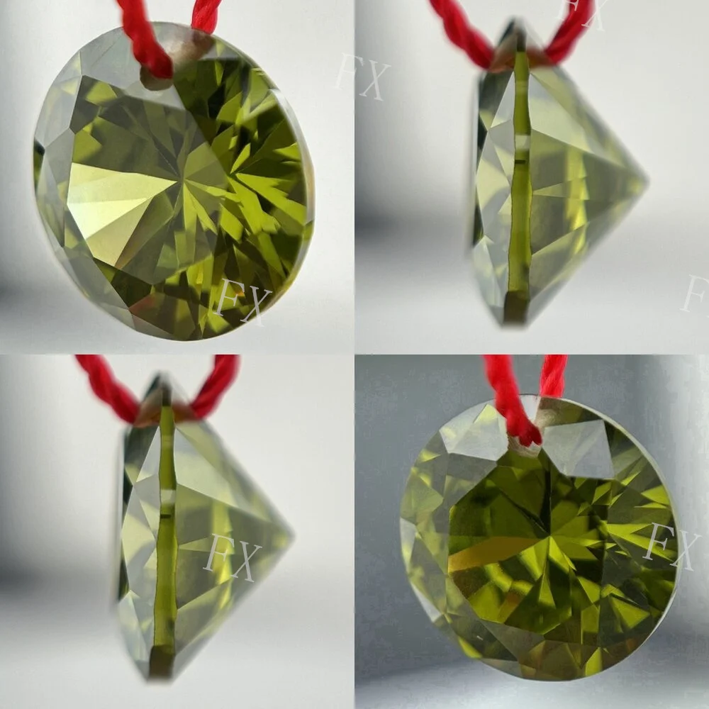 

wholesale Single Hole Olive Green Round cut Cubic Zirconia CZ Loose Gemstone Synthetic Gems for Jewelry free shipping