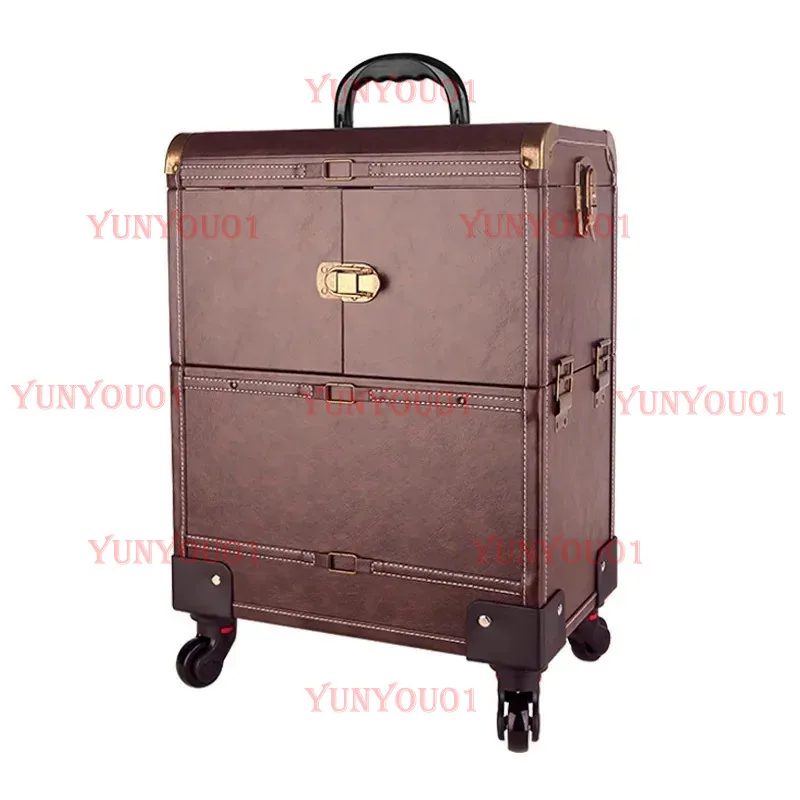 Large Capacity Beauty Makeup Tool Box with Pull Rod Multi-Layer Storage Makeup Case Universal Wheel Embroidery Tool Box