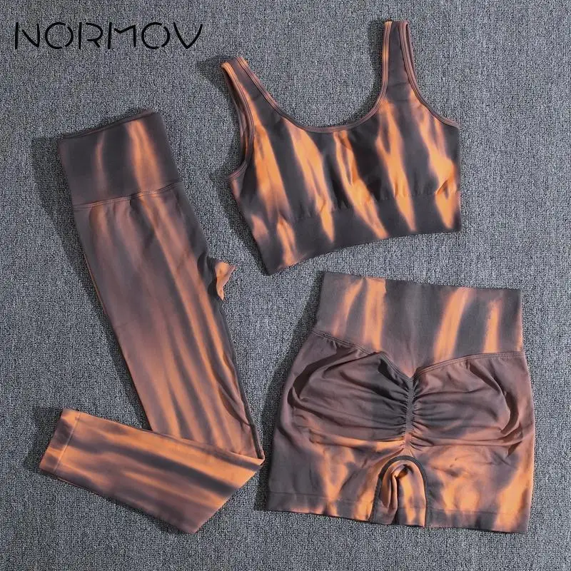 NORMOV Tie Dye Sports Suits 2023 2-3 PCS Women Gym Sets Padded Bra Yoga Sets Workout Clothes High Waist Leggings Sportwear