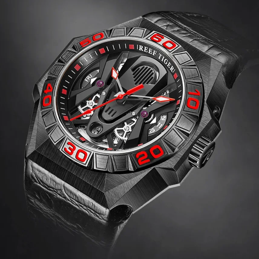 

Reef Tiger Мужские автоматические часы Военные 41,8 мм Механические наручные часы 200 м Водонепроницаемые Sekelton Светящийся сапфир