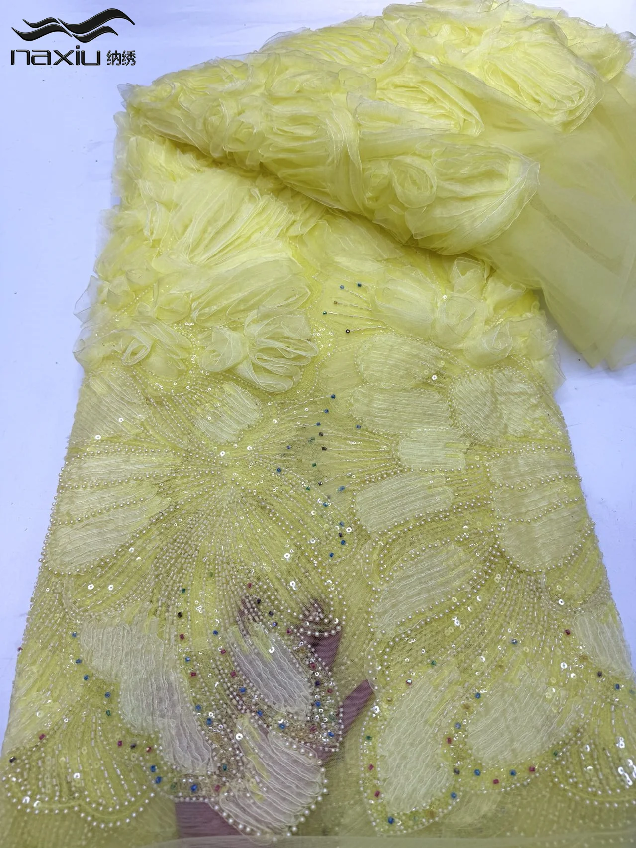 

Madison Luxurious African 3D Groom Beaded Lace Fabric 2026 High-Quality Nigerian French Sequined Lace Fabric for Party Dresses