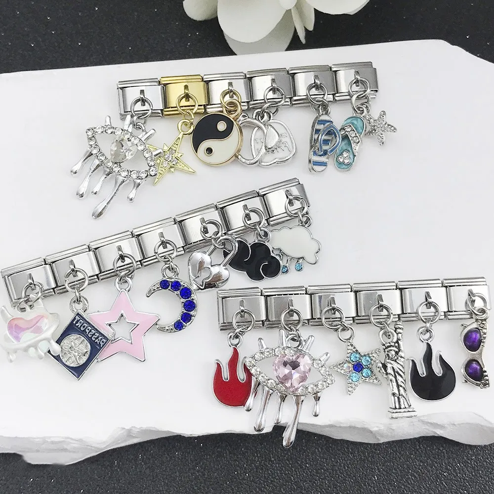 Italian Link Fit 9mmTrendy Bracelet  Pendant Skateboarding Clouds Rainbow Angel Tears Making DIY Stainless Steel Jewelry