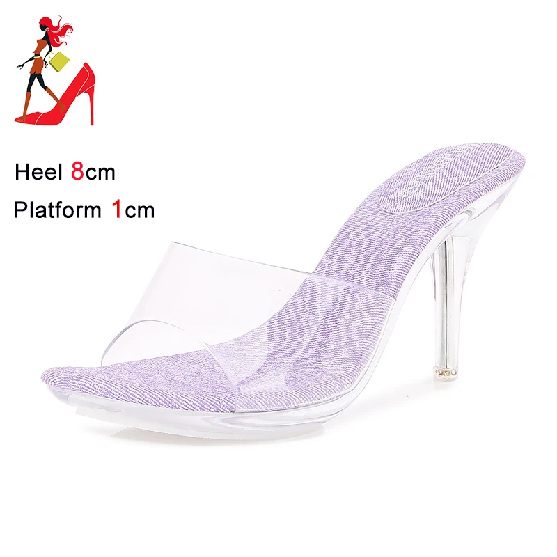 Summer 8CM Slippers For Woman Luxury Designer Transparent Heel Shoes Outdoor Non-slip Ladies Sandals Fashion Clear Jelly Shoes