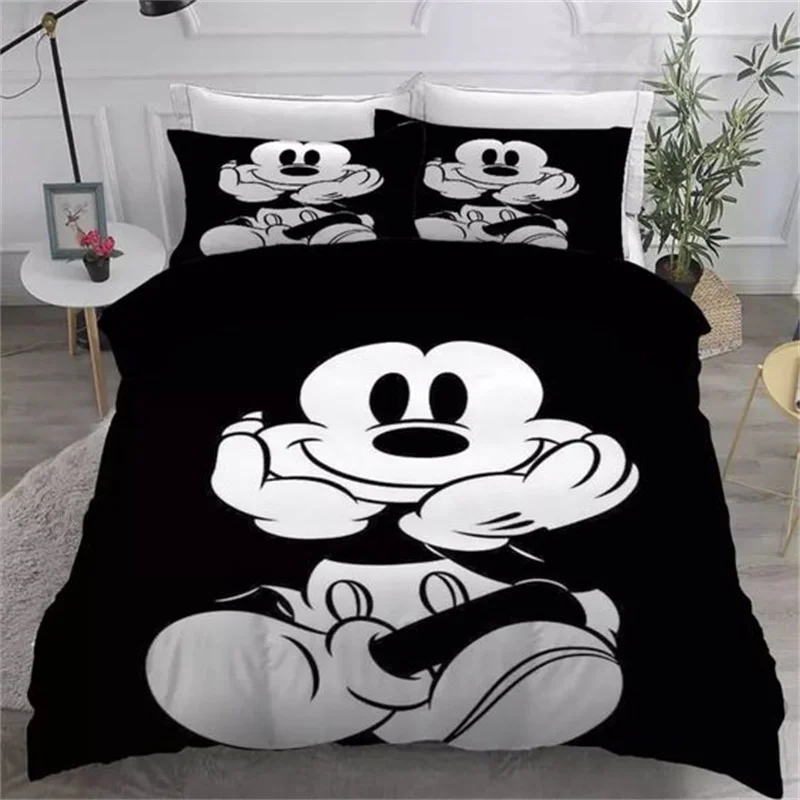 Mickey Children Duvet Cover Cartoon Anime Black White Bedding Set for Bedroom Decoration Children Adult Gifts Queen King Size