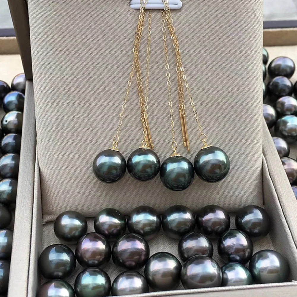 

Natural Tahiti Round Pearl Eardrops AAAA8-9mm/18K/AU750 Gold Earline Length 5.5-6cm