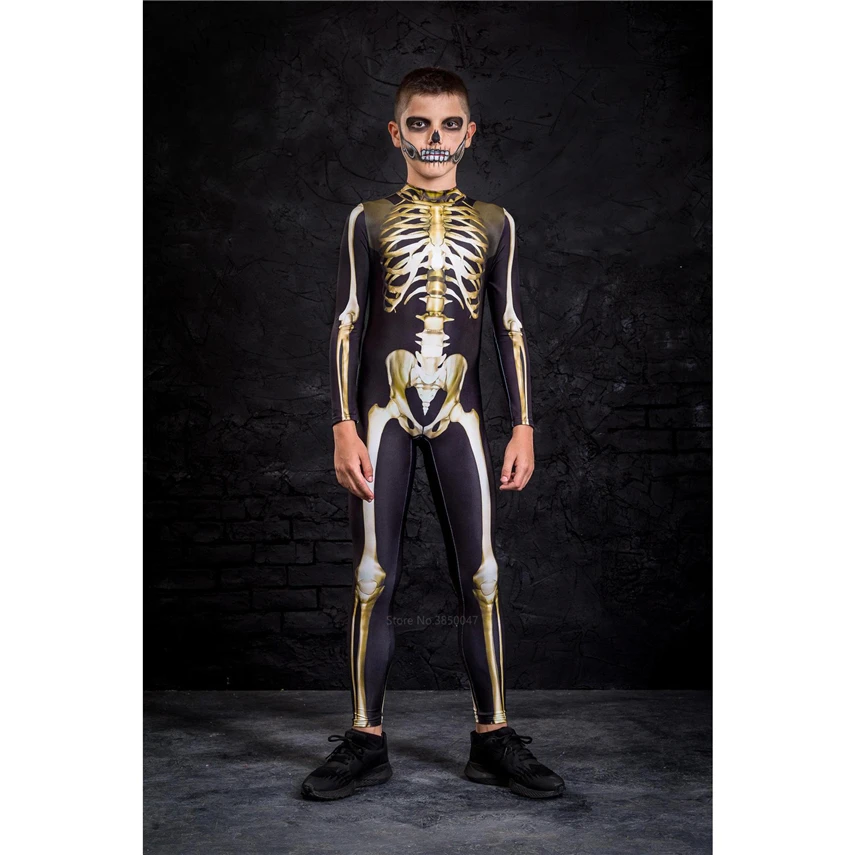 Halloween Carnival Jumpsuit Kids Adults Scary Skeleton Cosplay Costumes Boys Girls Fancy Day of The Dead Dress Up Party Devil