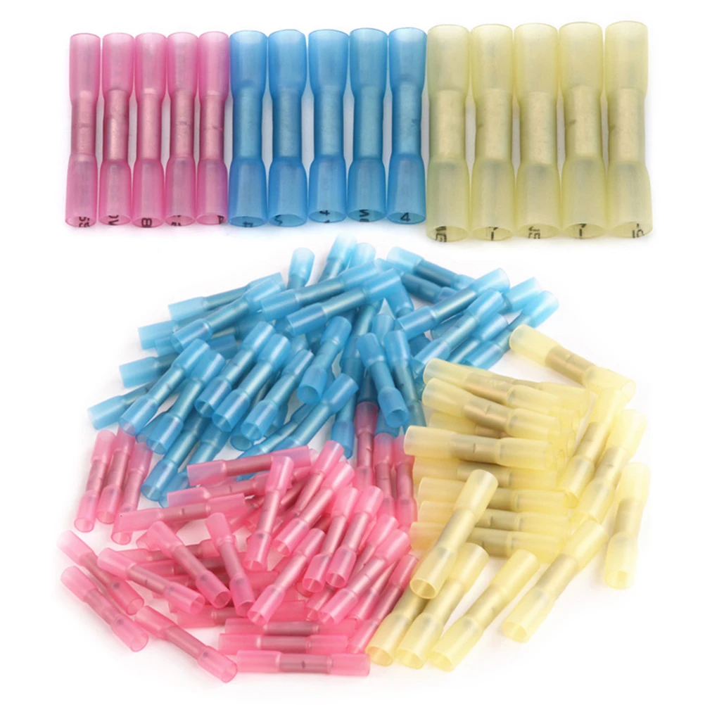 

100 pcs Heat Shrink Wire Connectors Electrical Terminals Crimp Connector Waterproof Flame Retardant Butt Connectors Translucent