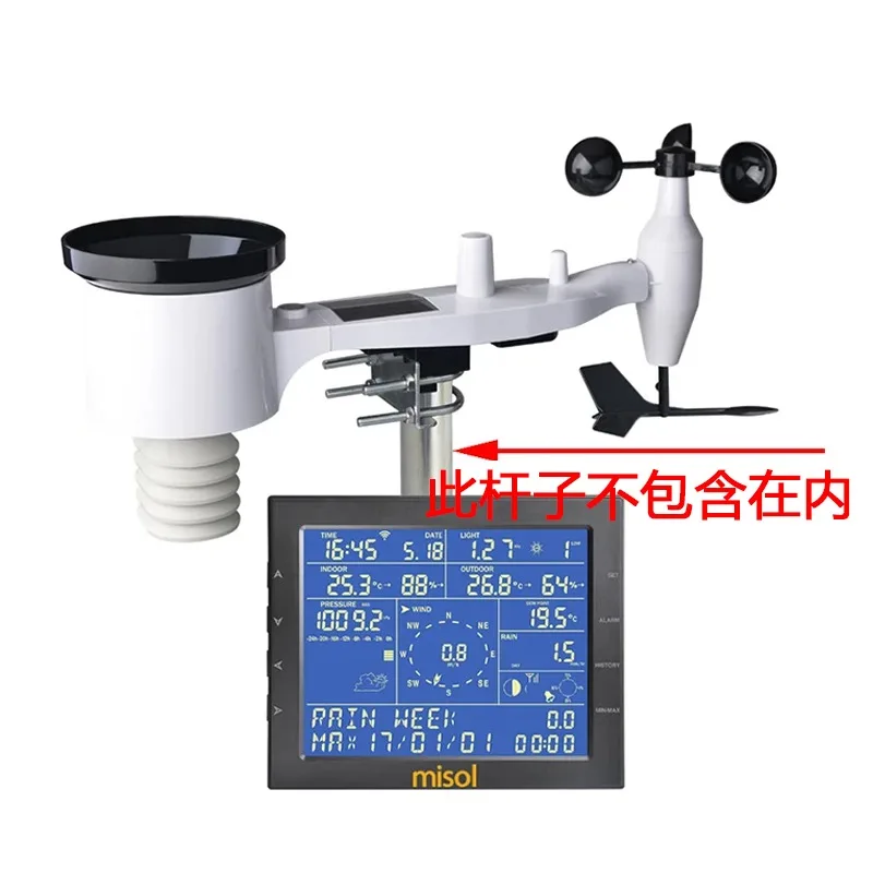 wifi wireless weather meter, indoor and outdoor temperature and humidity, rain gauge, wind direction, wind speed, illuminance