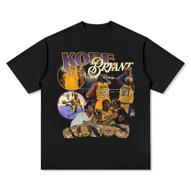 Camiseta de baloncesto Kobe Bryant para hombre y mujer, camiseta holgada de algodón de manga corta con estampado de doble jersey, camiseta Legacy Tribute Streetwear