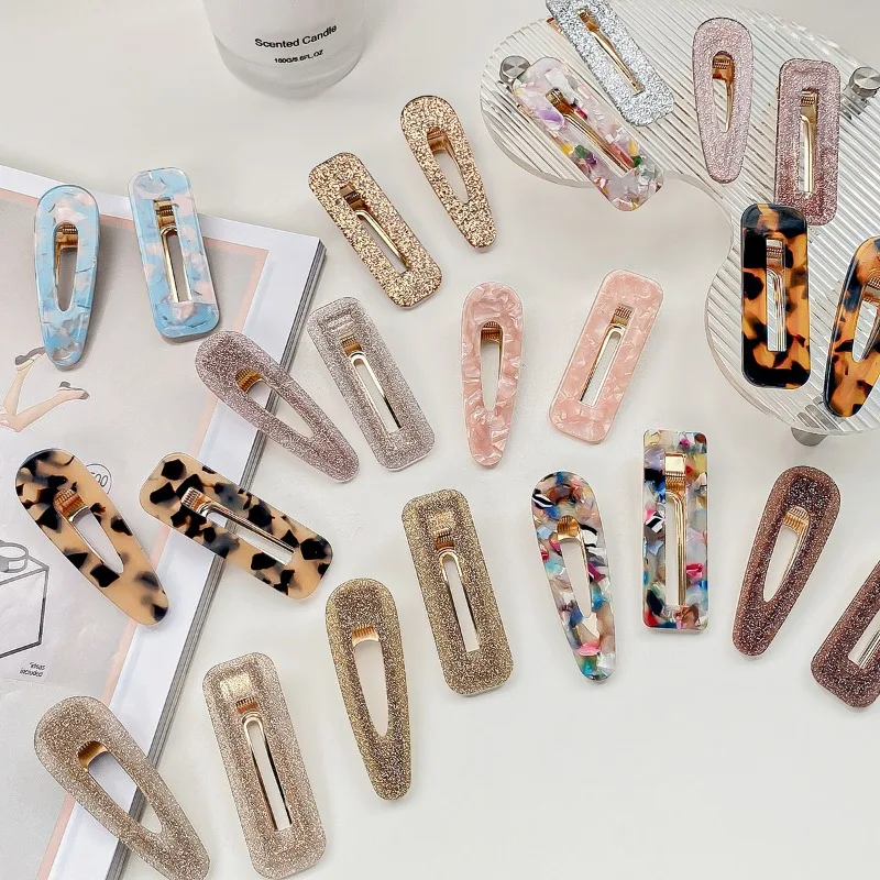 Water Drop & Square Acetate Alligator Hair Clip Elegant Cute Side Bang Hair Accessories Smooth Skin-friendly Acetate Unique Gift