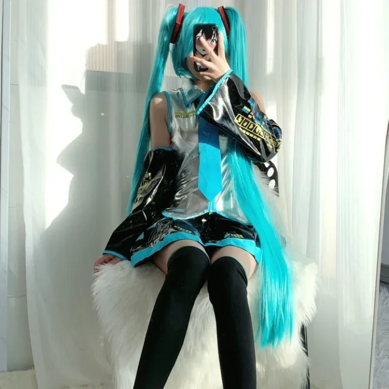 Hatsune Miku Cos garnitur I formuła dziewczyny Anime srebrna skóra lakierowana J damski kostium Cosplay kostiumy na Halloween dla kobiet