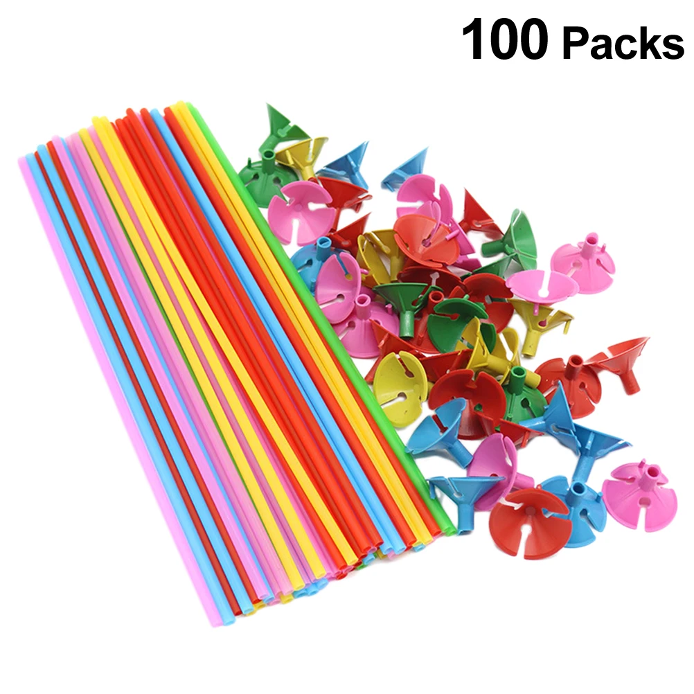 

100 Set Balloon Stick Wedding Decor Holders with Cups Sticks Balloons Accessory