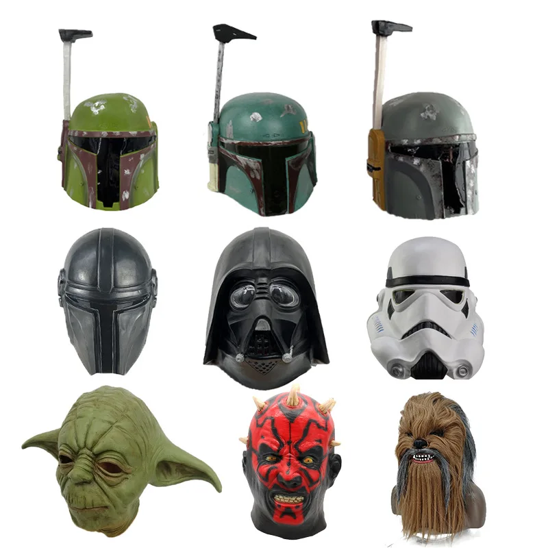 Casco de silicona para cosplay de Darth Vader, figuras de la película Jedi, máscara completa de Yoda, modelo de máscara de cazador de recompensas Mando para adultos