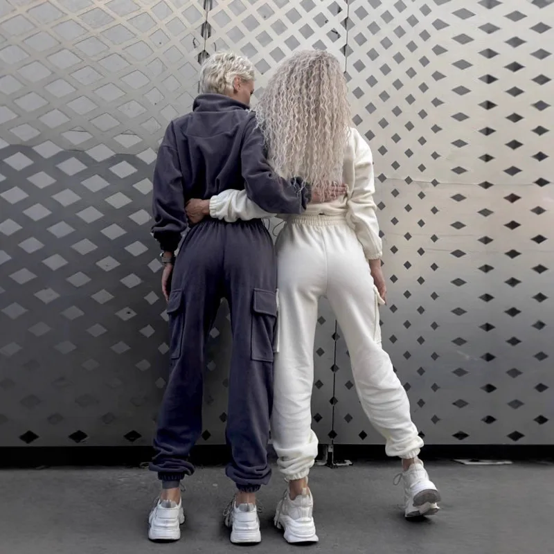 Set Celana dan Sweatshirt Wanita Kasual Longgar dengan Kerah Resleting dan Saku untuk Musim Semi, Gugur, dan Dingin, Pakaian Modis untuk Wanita