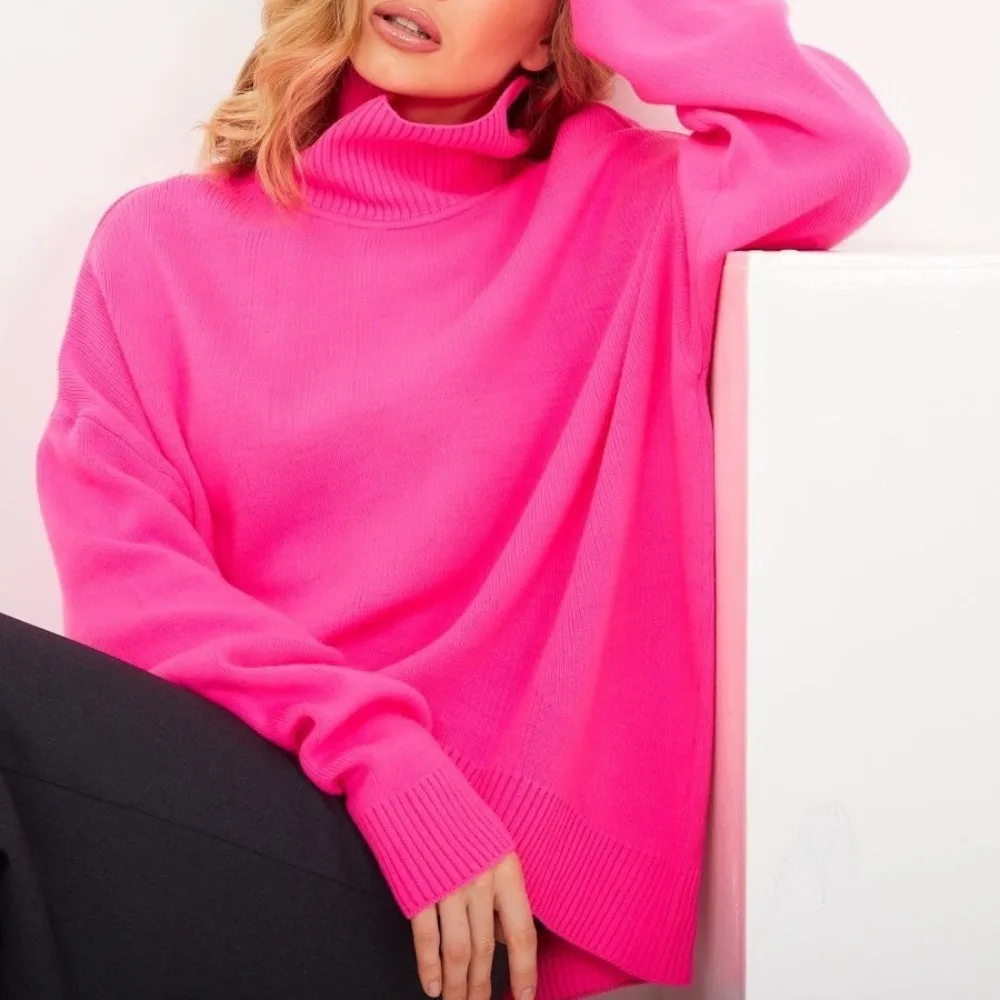 Solid Color High Neck Warm Knit Sweater Autumn and Winter Women\'s Classic Loose Casual Versatile Cotton Base Pullover Sweater
