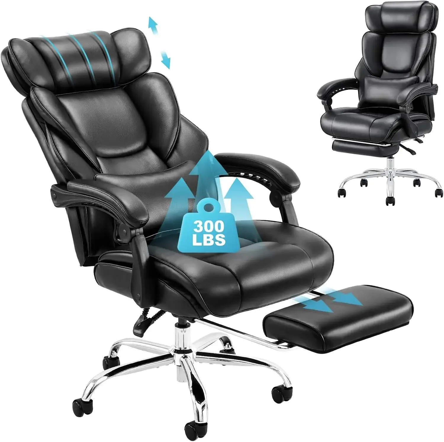 Office Chair with Footrest-Ergonomic High Back Design Executive Computer Desk Chair with Removable Lumbar Pillow, Black