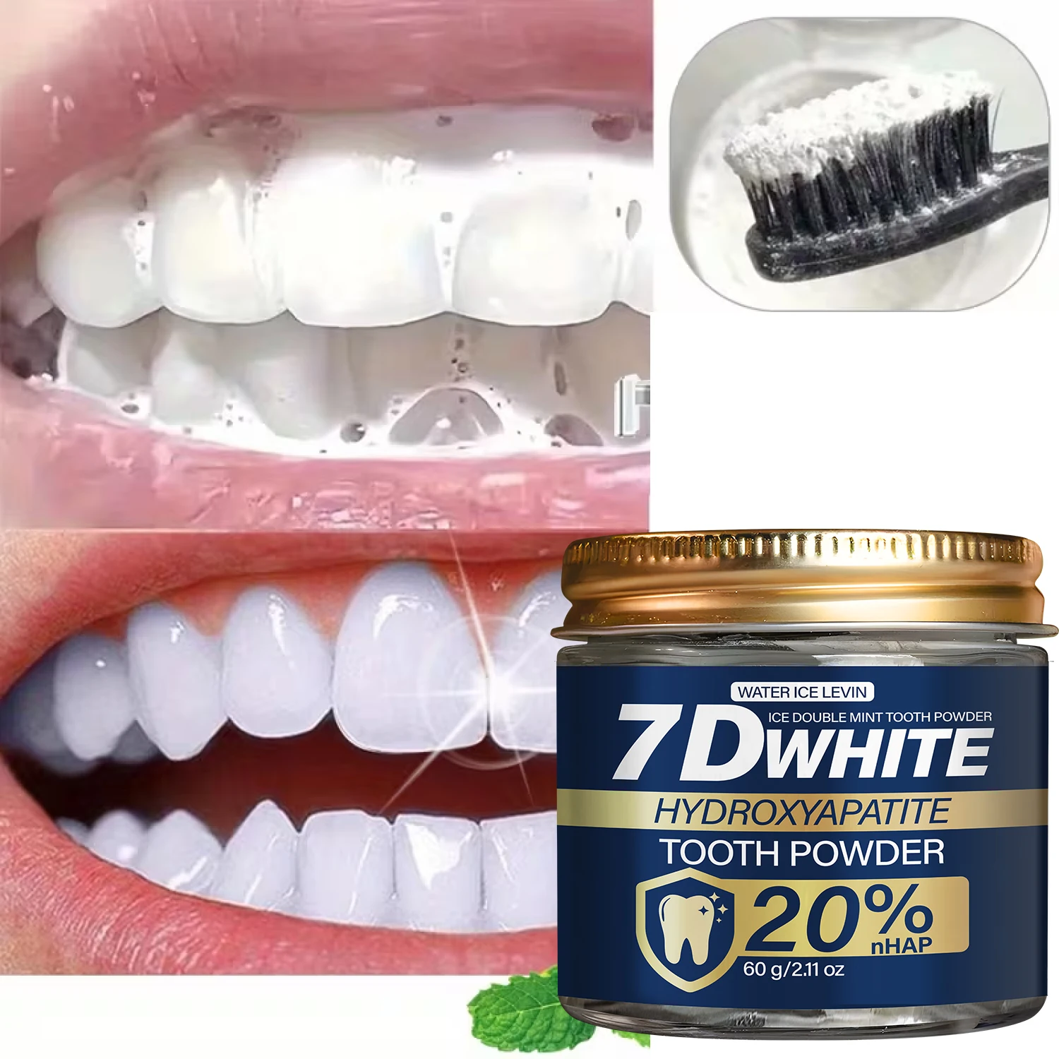 

7D Белый зубной порошок с гидроксиапатитом | 20% nHAP | Глубоко очищает зубы с помощью угля и мяты для свежего дыхания