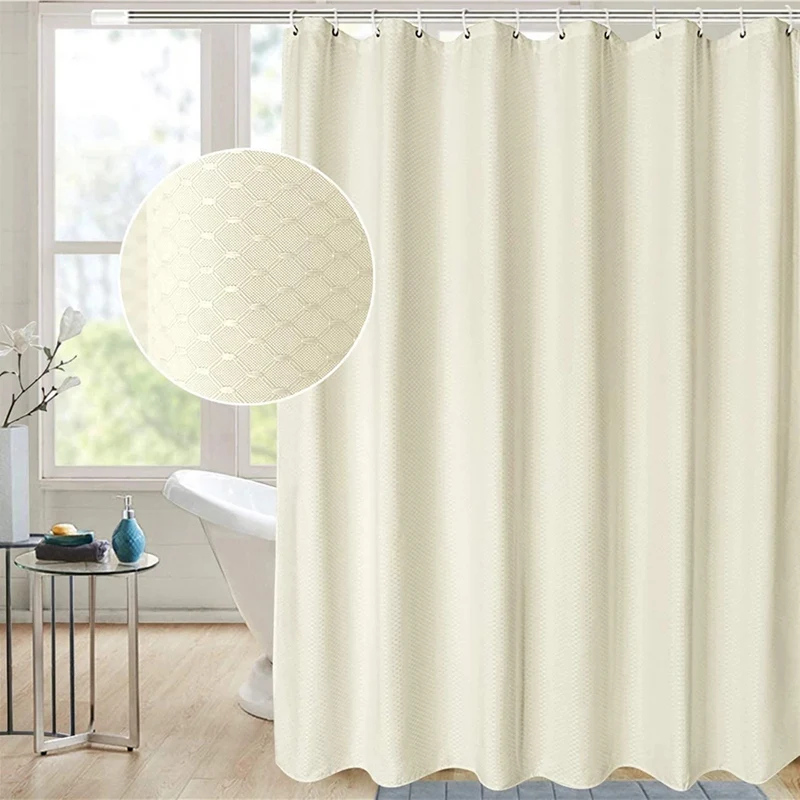 Thick Cream Weave Fabric Shower Curtain Heavyweight Water-Repellent Bathroom Curtain Partition