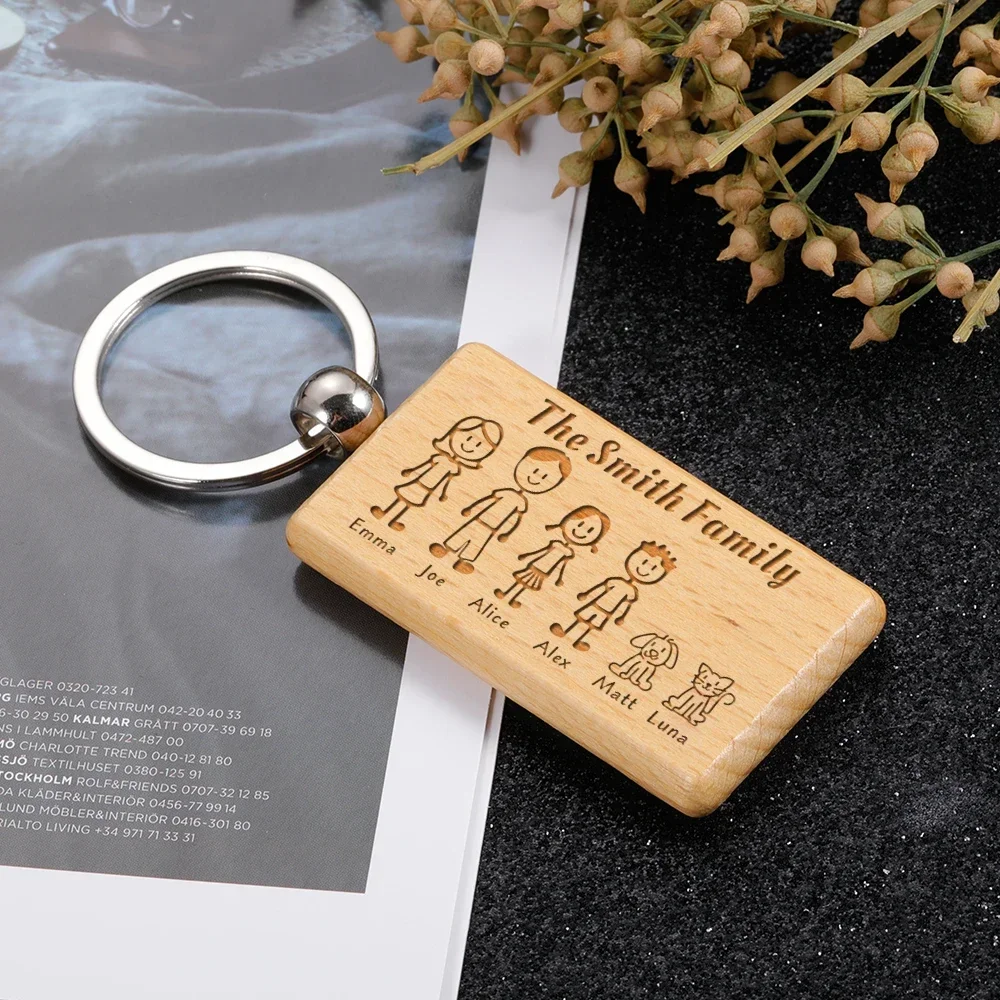 Family Love Wooden Keychain Personalized Gift Engraved The Smith Family For Parents Children Present Keyring Keychains For Men