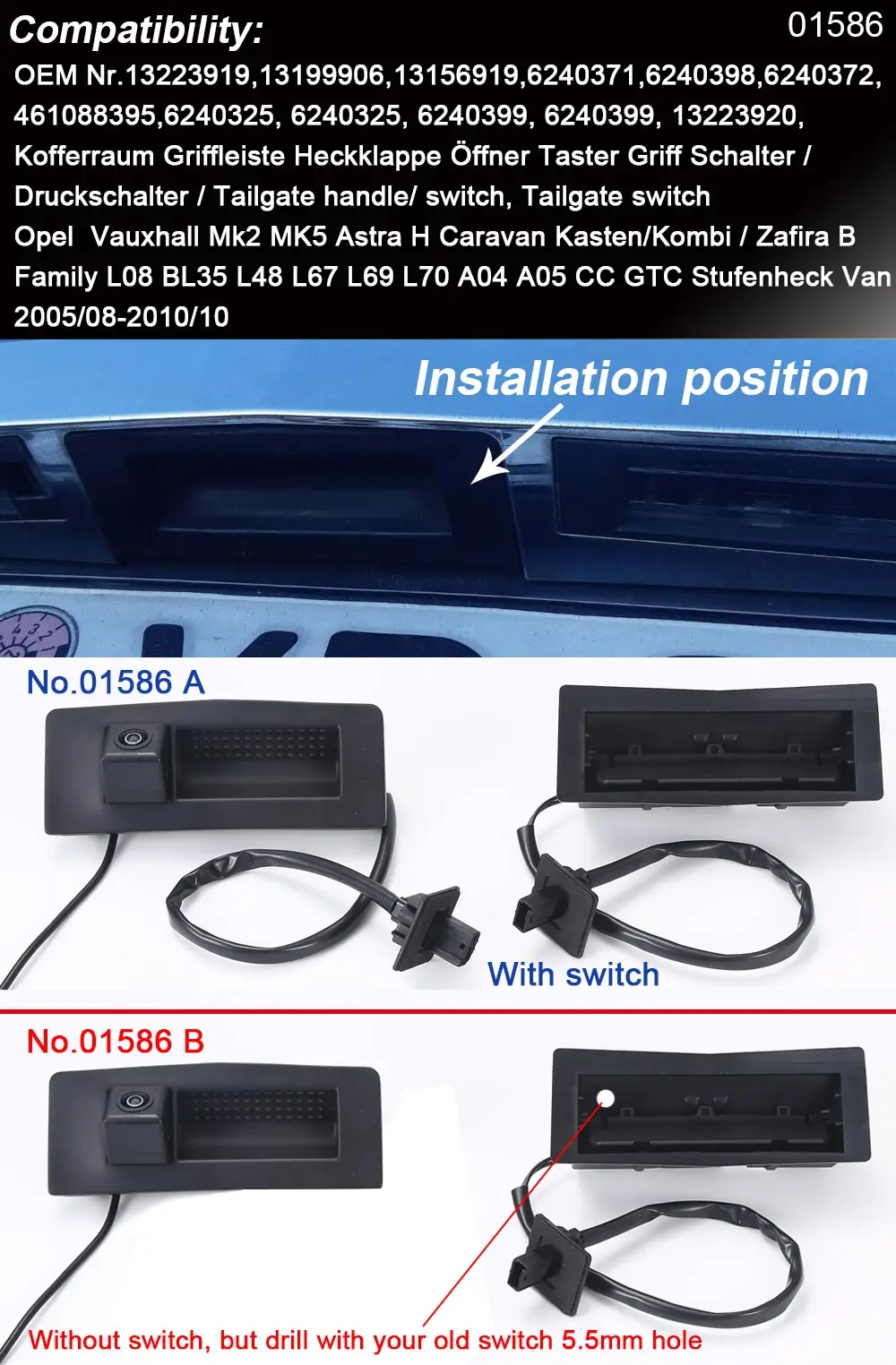 Trunk Handle car rear view camera For Opel Vauxhall Mk2 MK5 Astra H Caravan Kasten Kombi Zafira B Family L08 BL35 L48L67 L69 L70